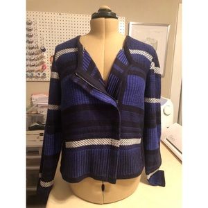 SOLD OUT LOFT Blue Striped Knit Moto Jacket Sz L